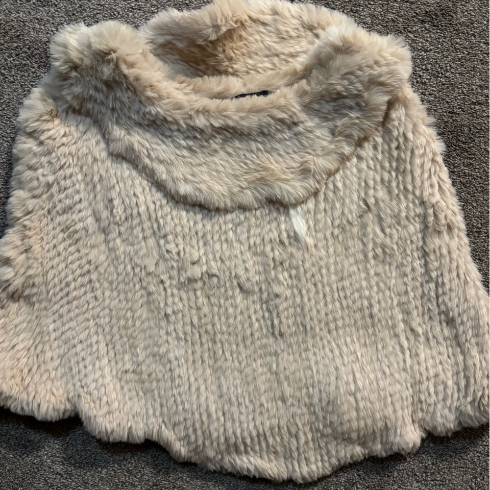Valerie Stevens Genuine Rabbit Fur Poncho with Plush Trim